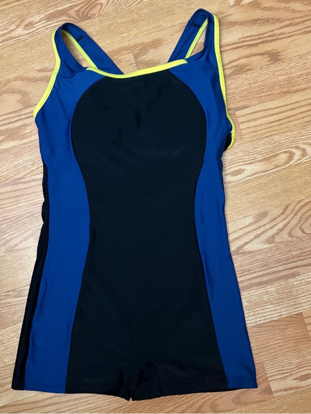 NWT Hanna Nikole Blue & Black Sporty One-Piece Athletic Neon Trim Size 12